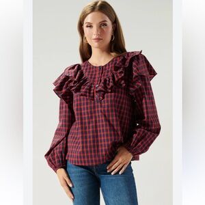 Sugarlips Red and Blue Checkered Ruffle Blouse